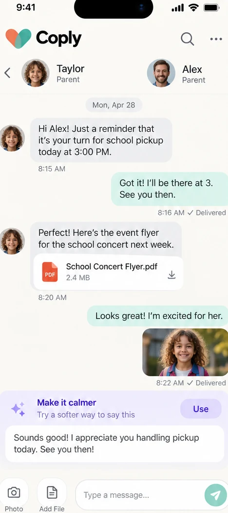 Secure co-parent messaging conversation